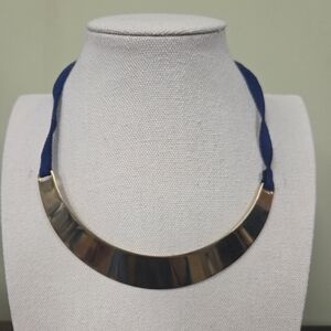 Lauren Ralph Lauren 14k Gold-Plated Blue Leather Frontal Collar Necklace